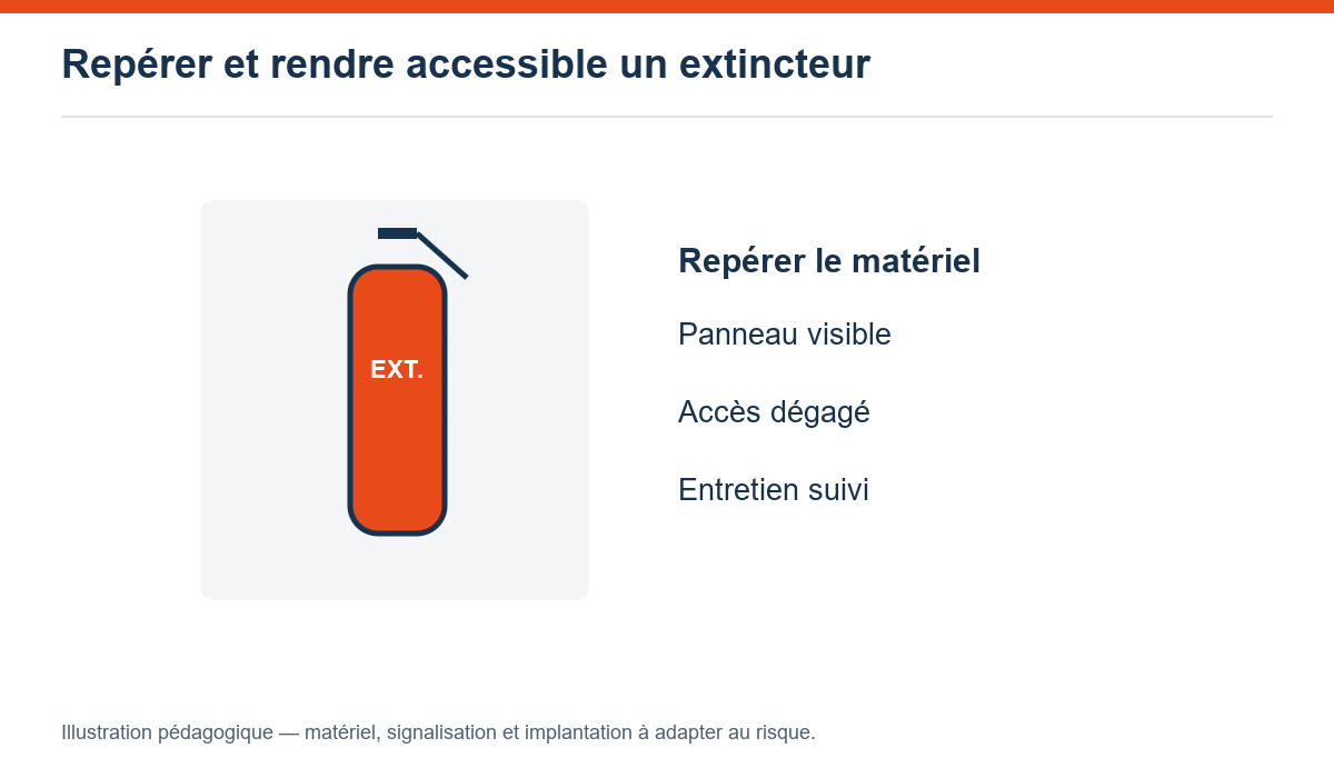 Repérer et rendre accessible un extincteur — schéma pédagogique
